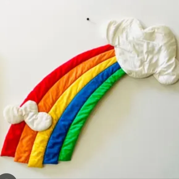 80’s Wooltex Quilted Fabric Rainbow with Clouds / Rainbow Brite